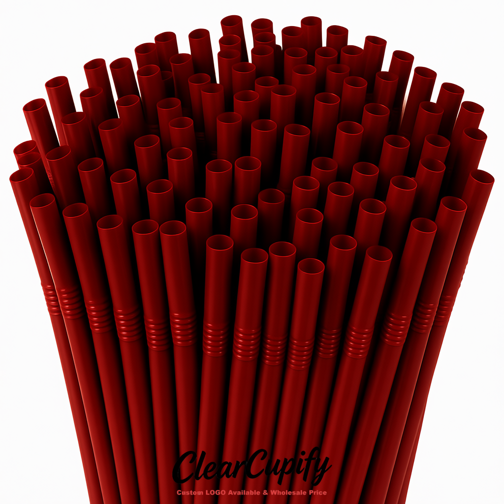 Carmine Plastic Straws 8.26 x 0.2 inch Flexible Bendy Disposable Drinking Straws Supplier