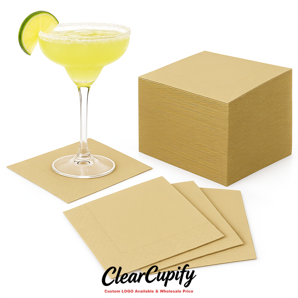 Champagne Napkins Paper 4.5x4.5 Inch Disposable 2-Ply Cocktail Napkins Factory