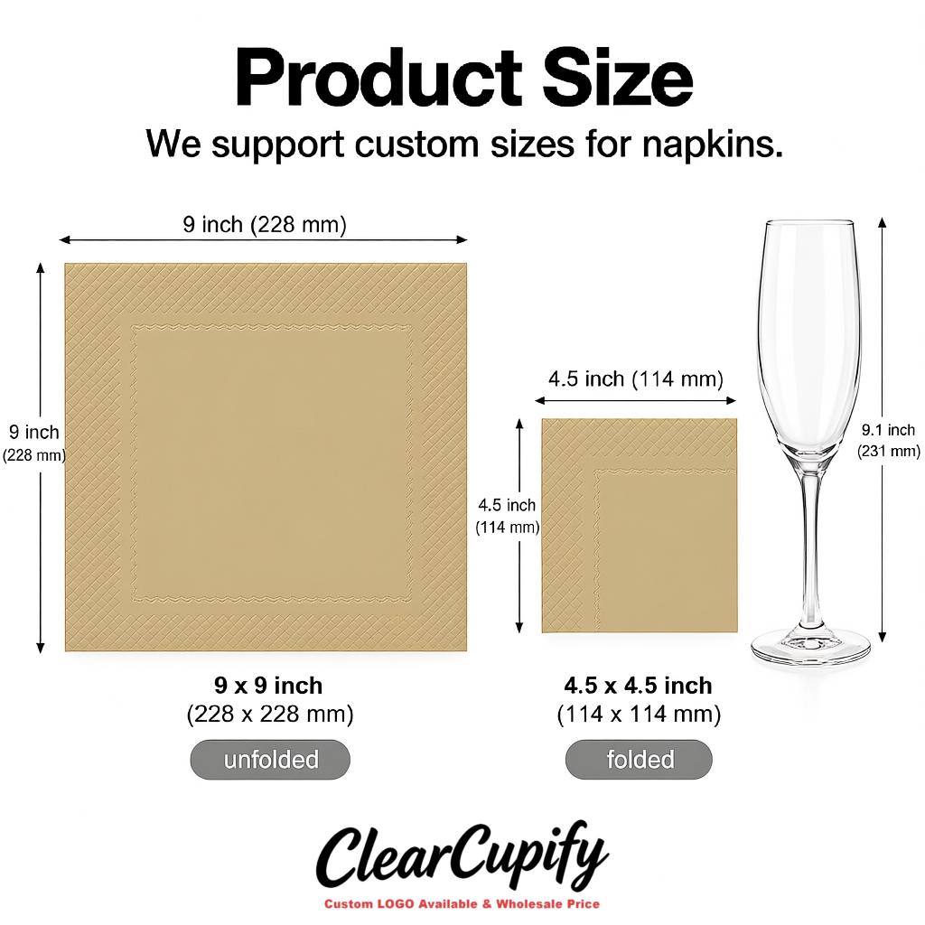 Champagne Napkins Paper 4.5x4.5 Inch Disposable 2-Ply Cocktail Napkins Factory