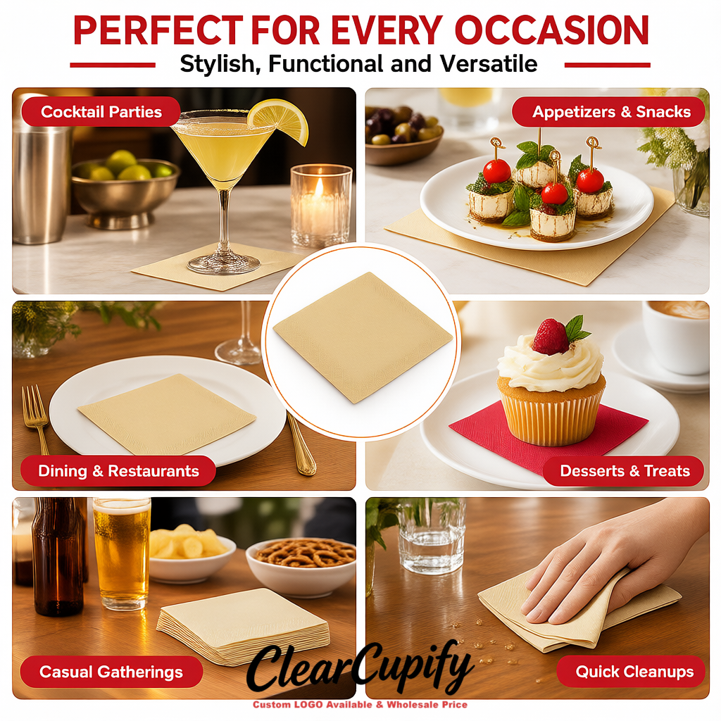 Champagne Napkins Paper 4.5x4.5 Inch Disposable 2-Ply Cocktail Napkins Factory