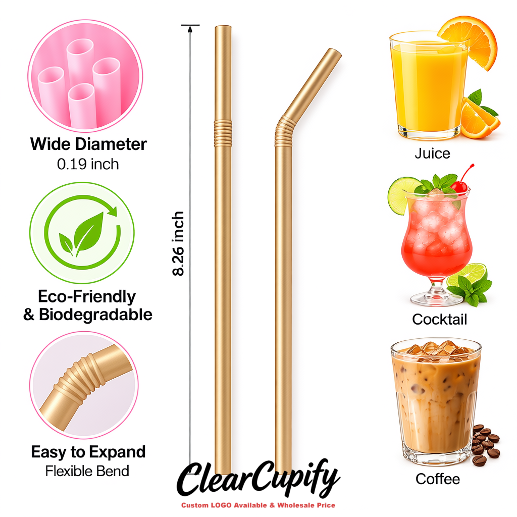 Champagne Plastic Straws 8.26 x 0.2 inch Flexible Bendy Disposable Drinking Straws Supplier