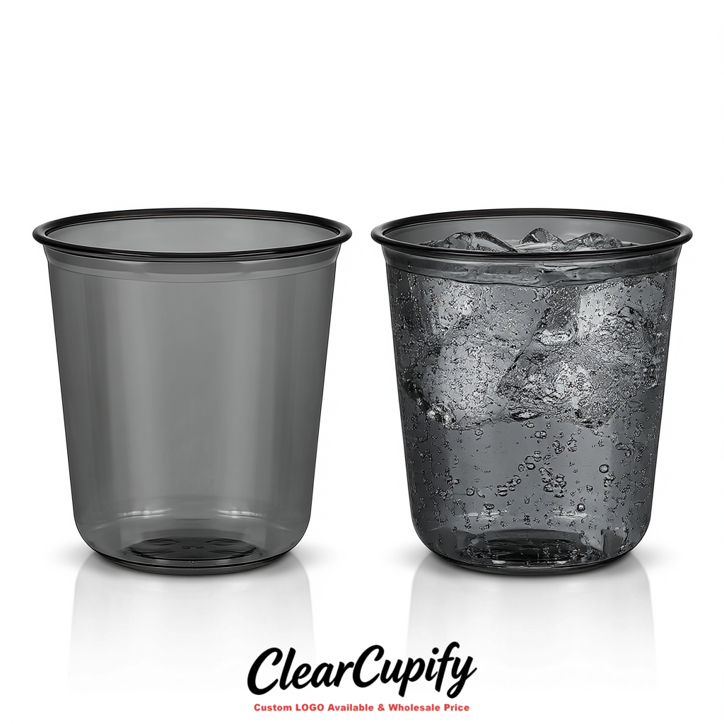 Charcoal U-shaped Cup with Round Bottom: Stackable & Disposable Plastic Cup