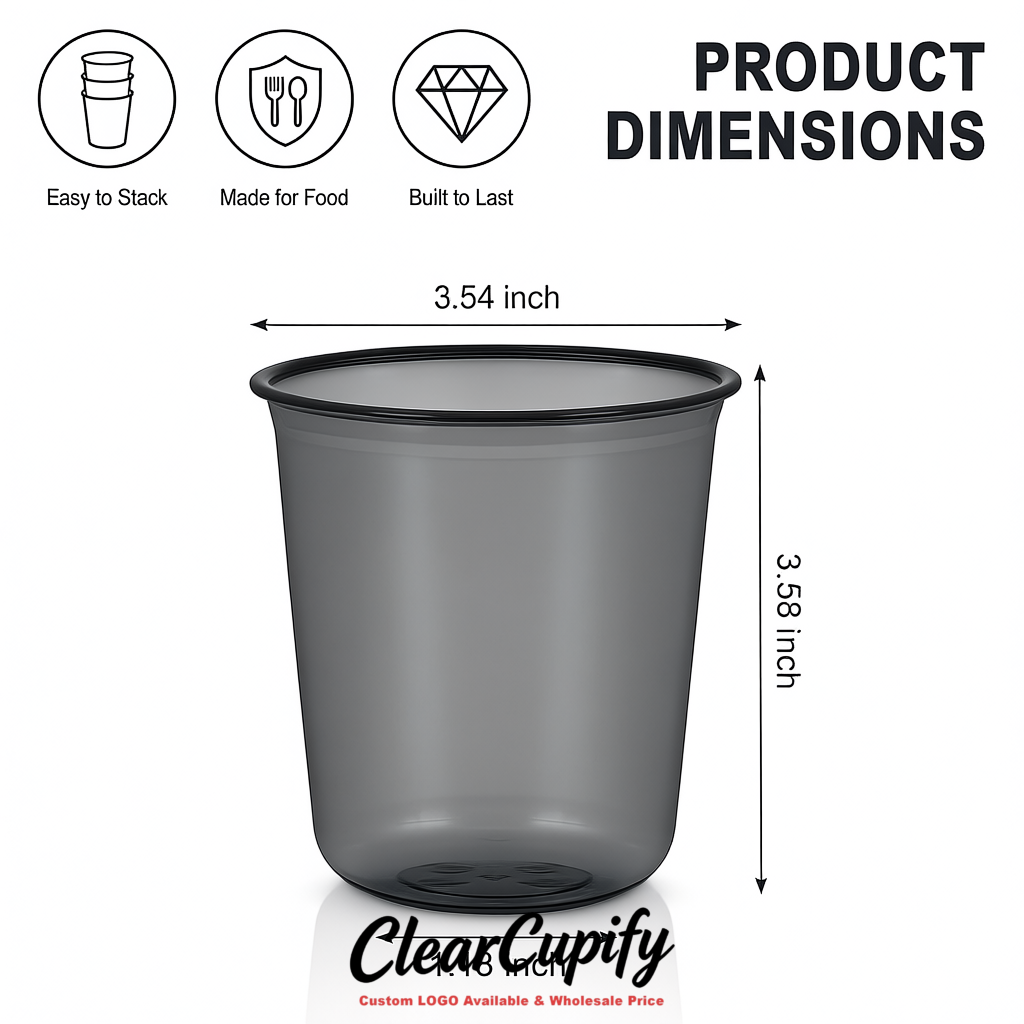 Charcoal U-shaped Cup with Round Bottom: Stackable & Disposable Plastic Cup