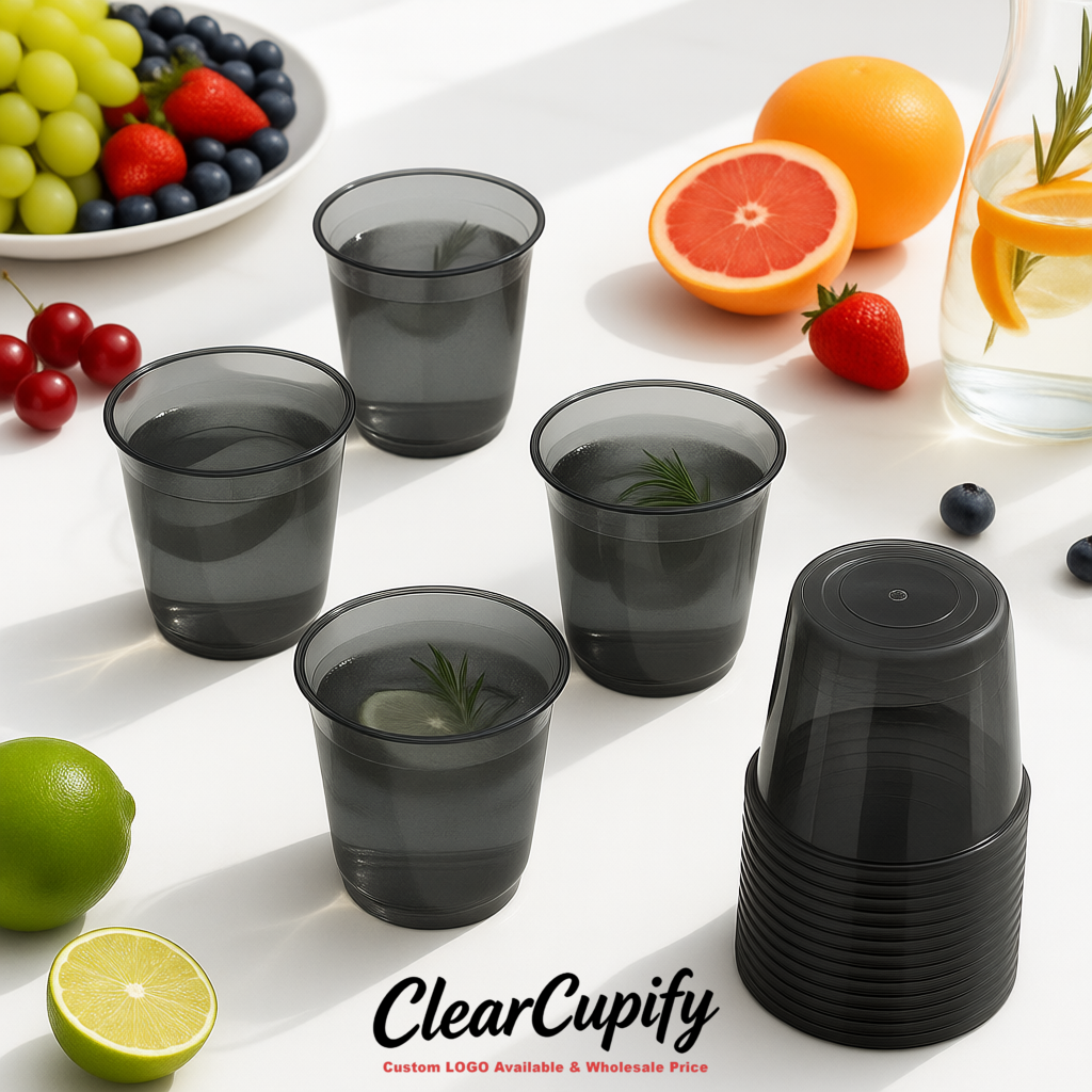 Charcoal U-shaped Cup with Round Bottom: Stackable & Disposable Plastic Cup