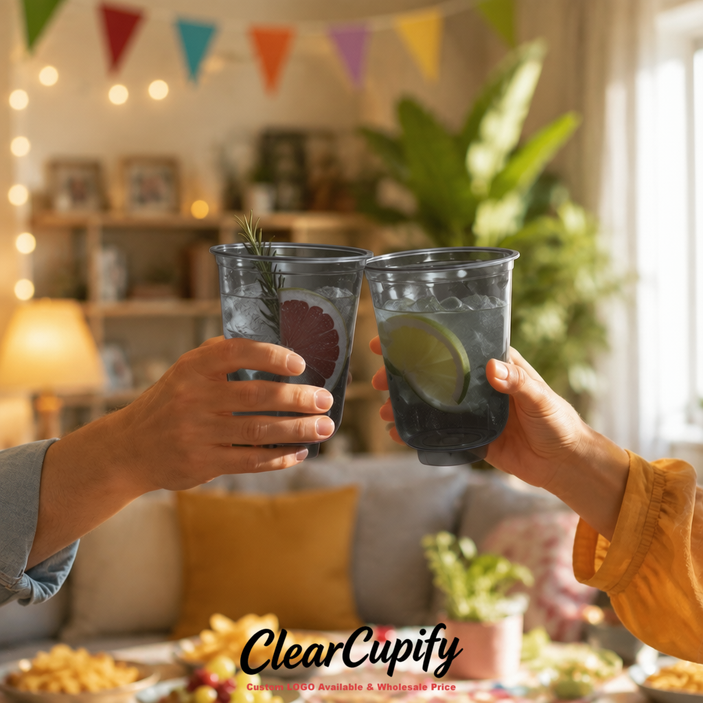 Charcoal U-shaped Cup with Round Bottom: Stackable & Disposable Plastic Cup