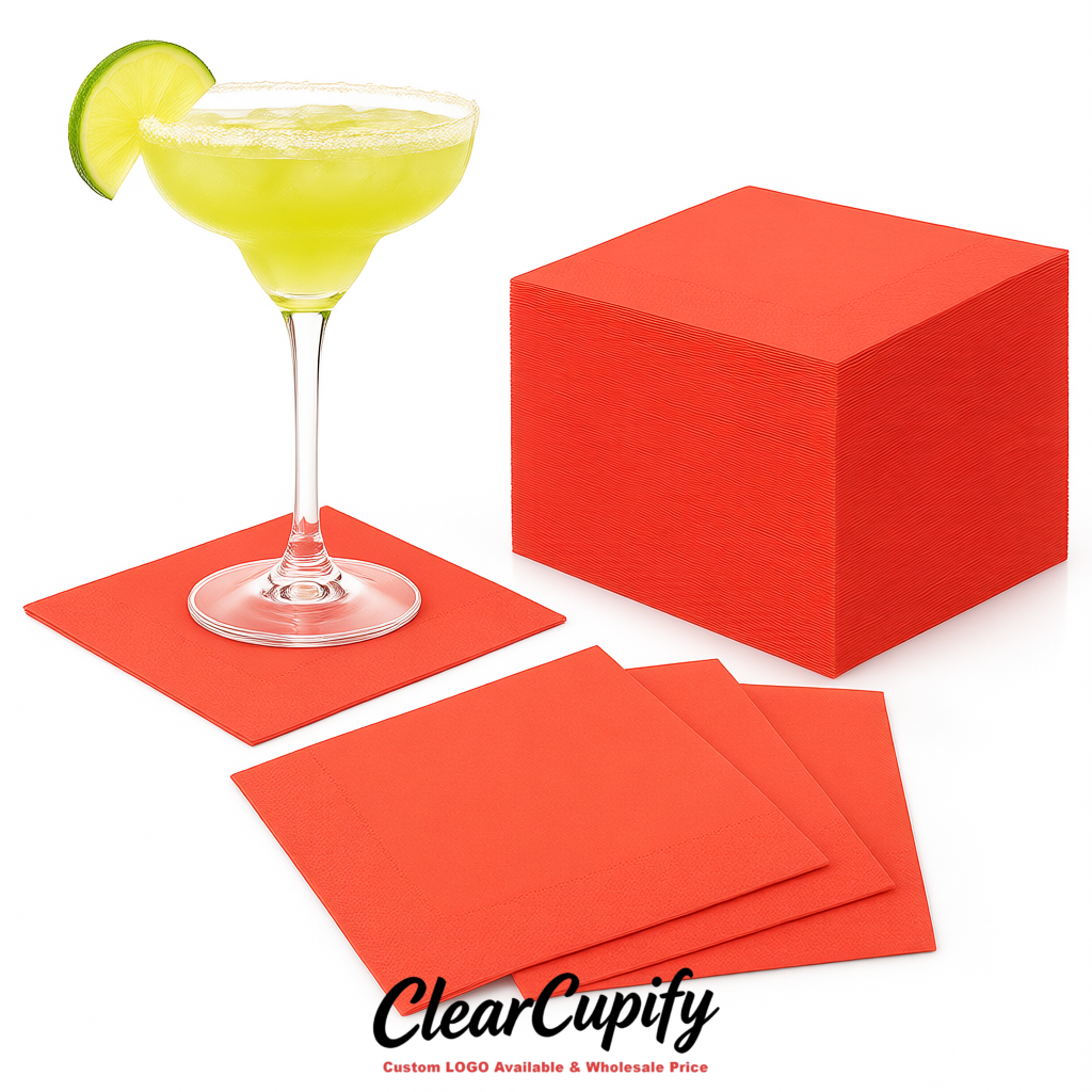 Coral Napkins Paper 4.5x4.5 Inch Disposable 2-Ply Cocktail Napkins Factory
