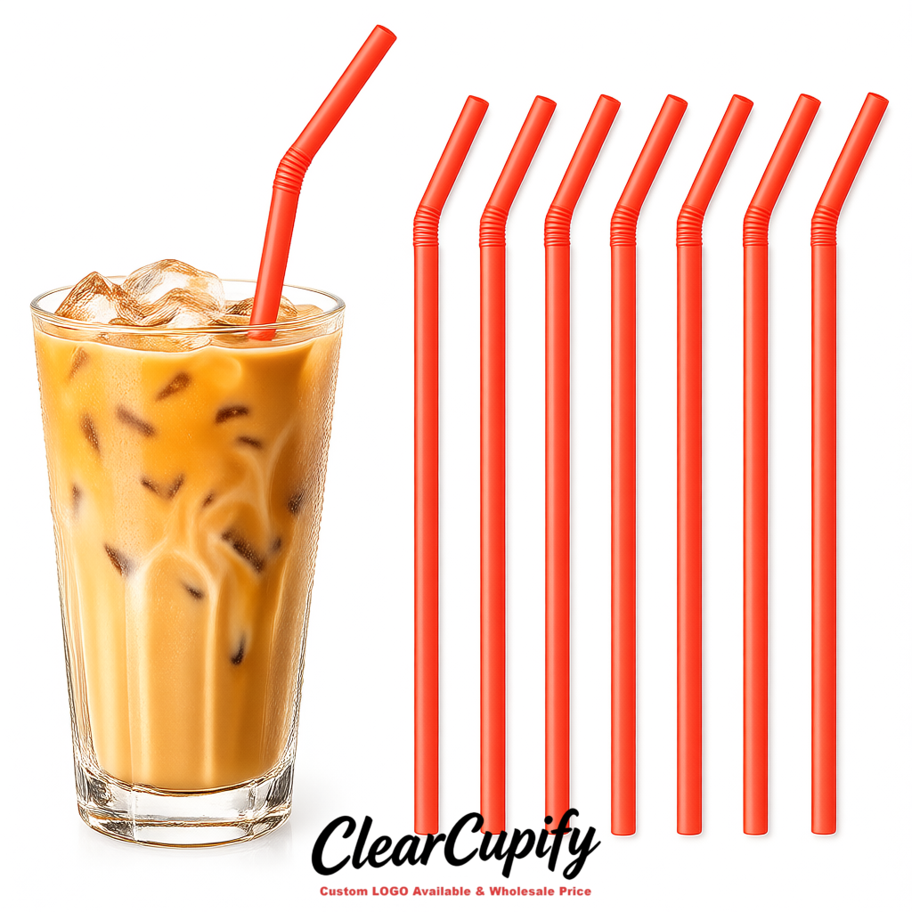 Coral Plastic Straws 8.26 x 0.2 inch Flexible Bendy Disposable Drinking Straws Supplier
