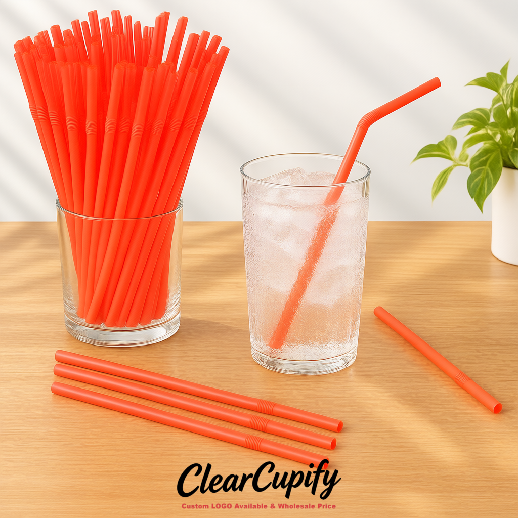 Coral Plastic Straws 8.26 x 0.2 inch Flexible Bendy Disposable Drinking Straws Supplier