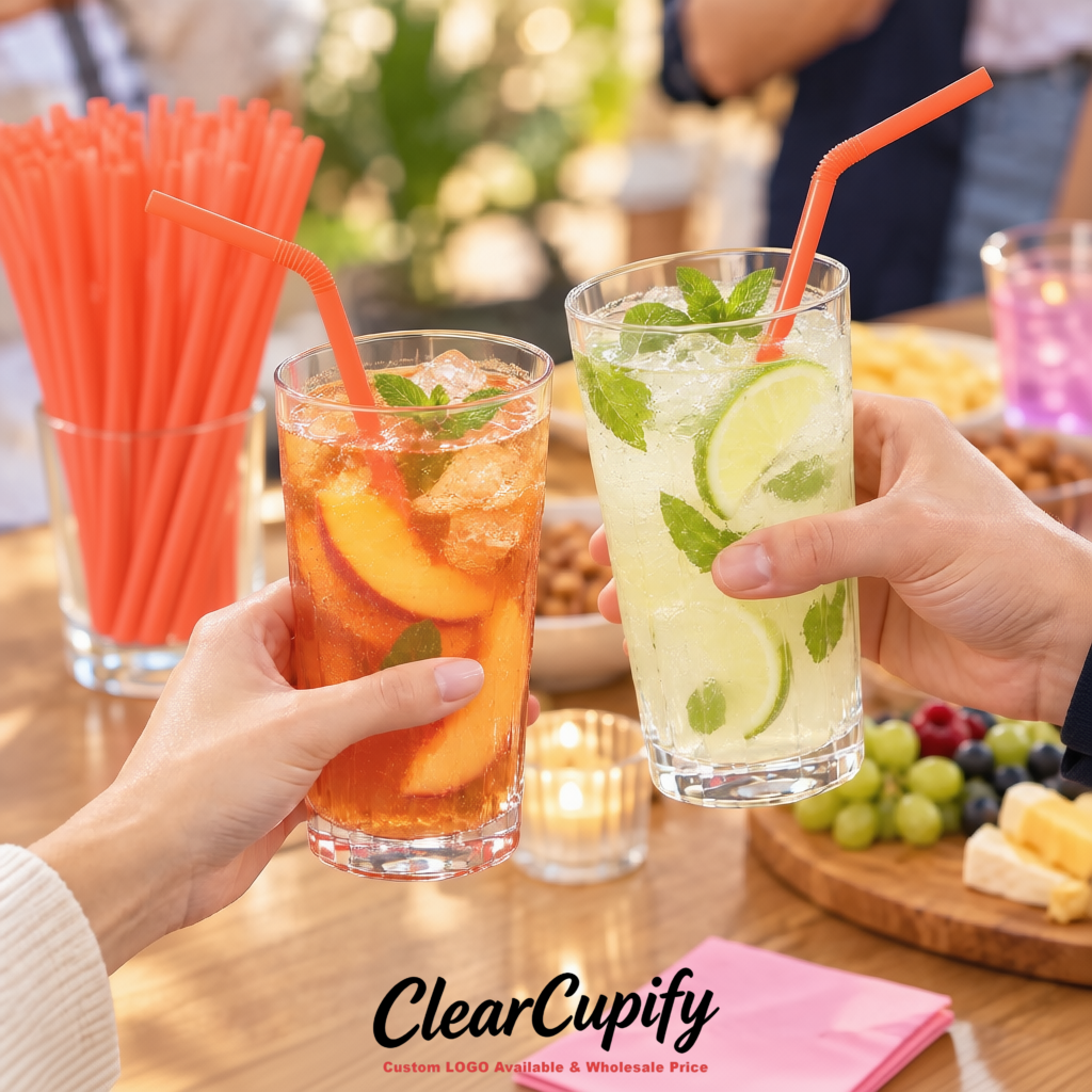 Coral Plastic Straws 8.26 x 0.2 inch Flexible Bendy Disposable Drinking Straws Supplier
