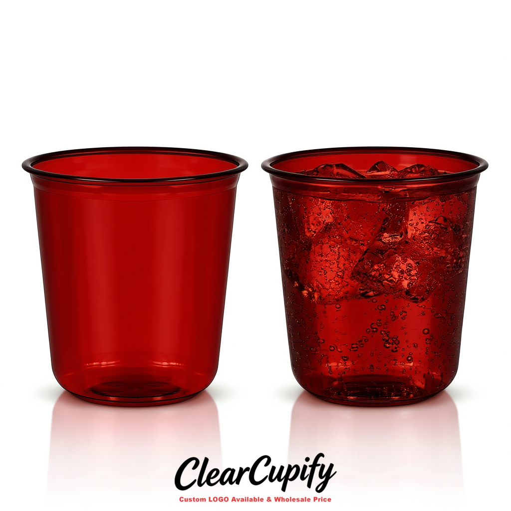Crimson U-shaped Cup with Round Bottom: Stackable & Disposable Plastic Cup
