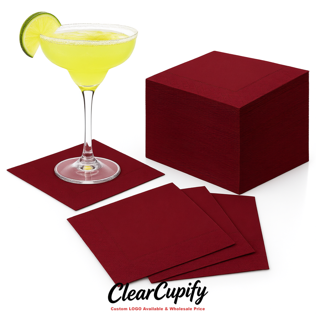 Crimson Napkins Paper 4.5x4.5 Inch Disposable 2-Ply Cocktail Napkins Factory