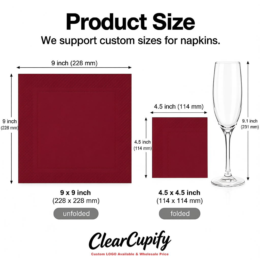 Crimson Napkins Paper 4.5x4.5 Inch Disposable 2-Ply Cocktail Napkins Factory