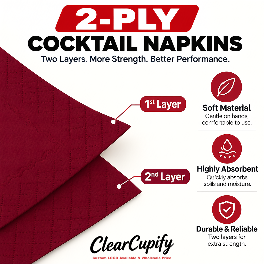 Crimson Napkins Paper 4.5x4.5 Inch Disposable 2-Ply Cocktail Napkins Factory