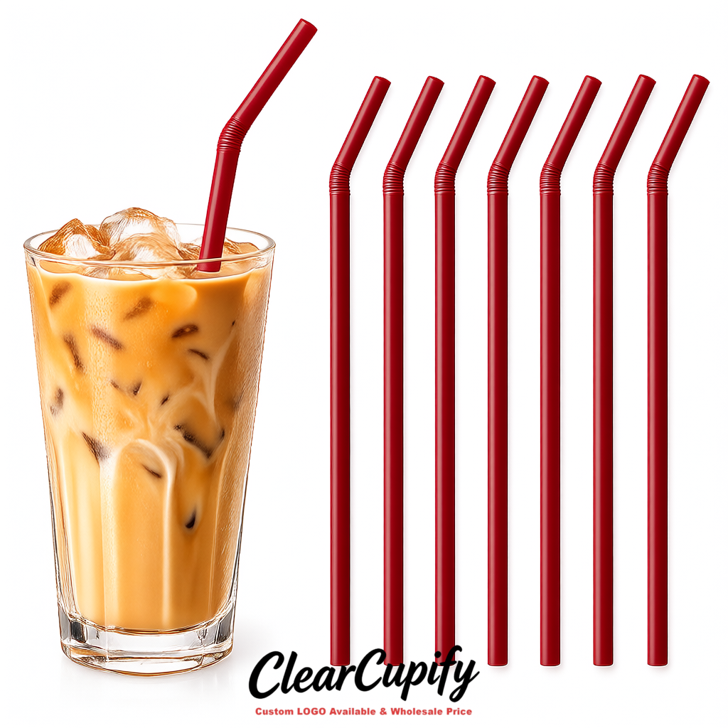 Crimson Plastic Straws 8.26 x 0.2 inch Flexible Bendy Disposable Drinking Straws Supplier