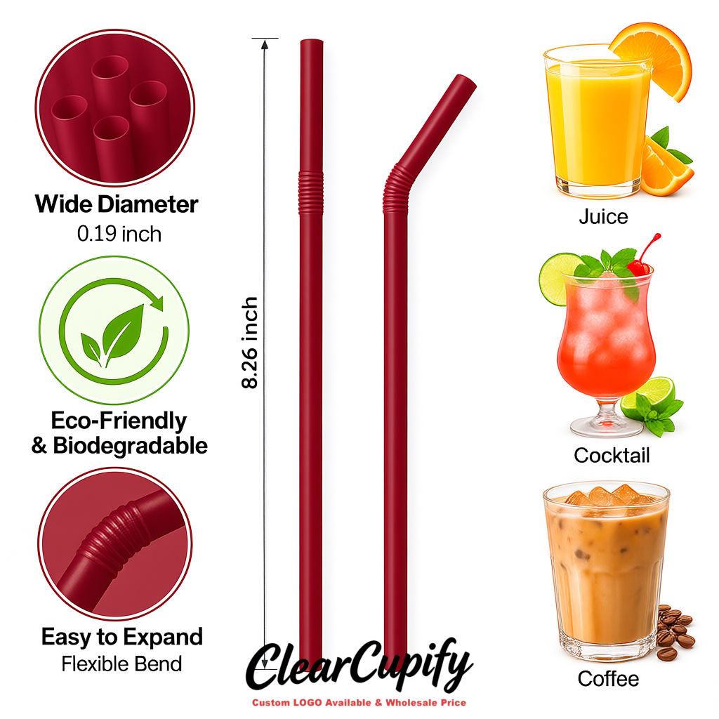 Crimson Plastic Straws 8.26 x 0.2 inch Flexible Bendy Disposable Drinking Straws Supplier