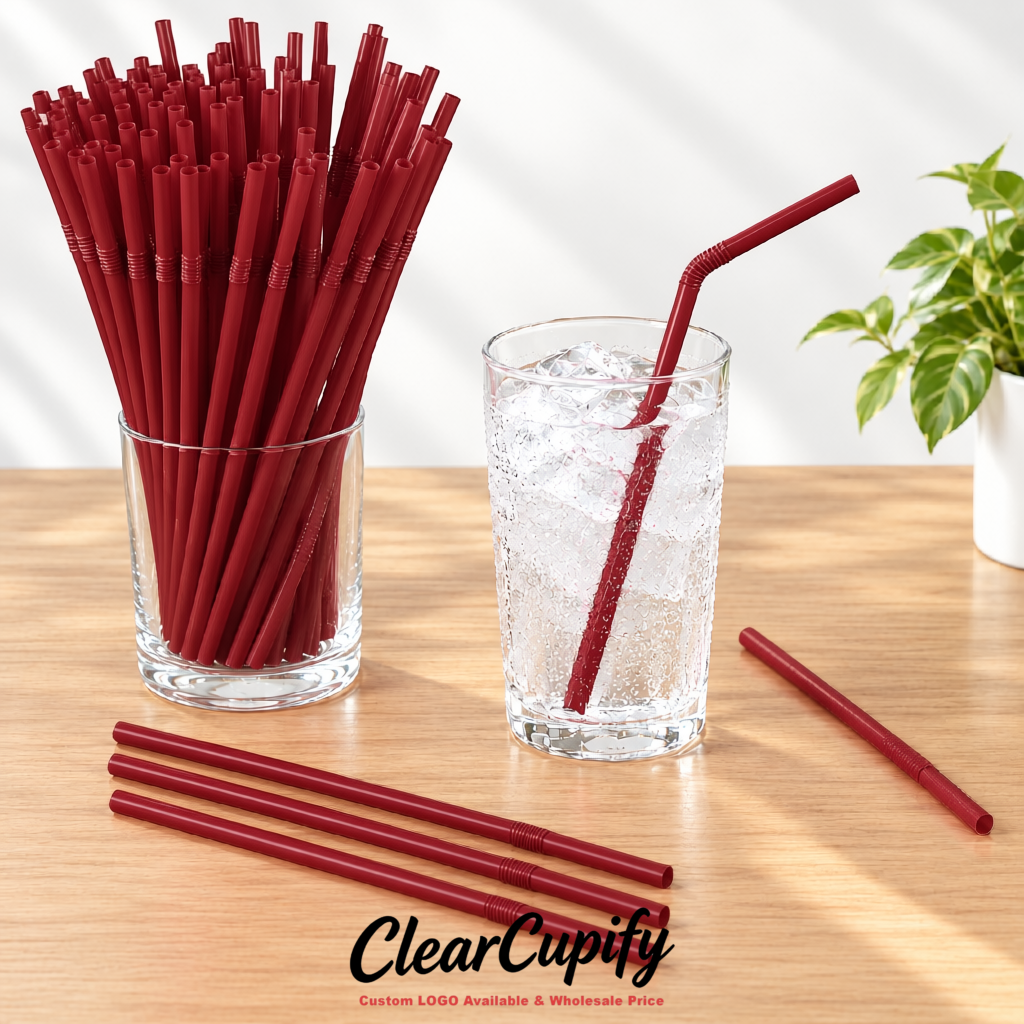 Crimson Plastic Straws 8.26 x 0.2 inch Flexible Bendy Disposable Drinking Straws Supplier