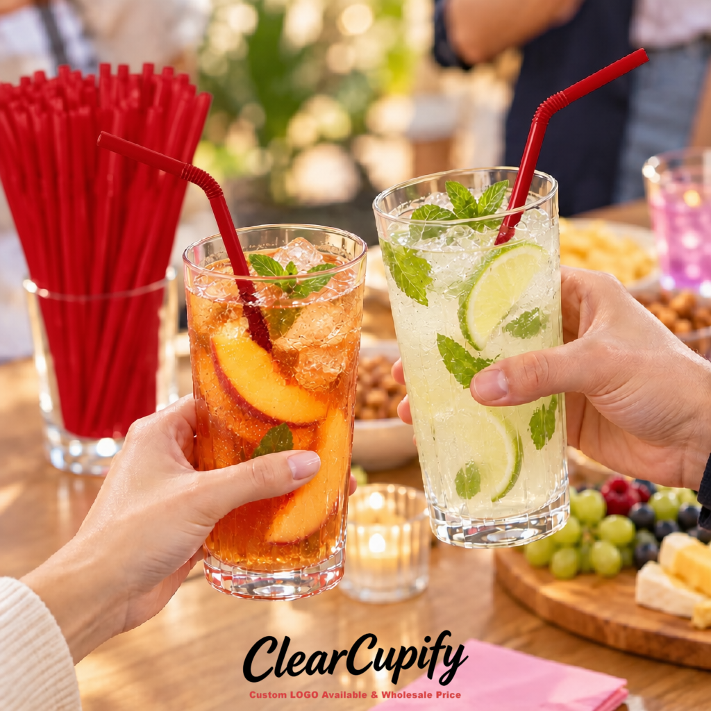 Crimson Plastic Straws 8.26 x 0.2 inch Flexible Bendy Disposable Drinking Straws Supplier