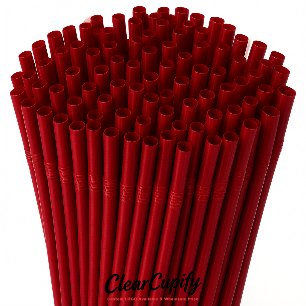 Crimson Plastic Straws 8.26 x 0.2 inch Flexible Bendy Disposable Drinking Straws Supplier
