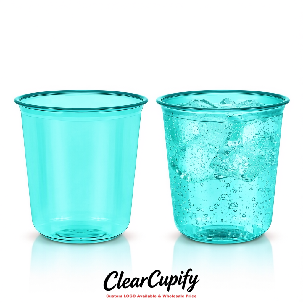 Cyan U-shaped Cup with Round Bottom: Stackable & Disposable Plastic Cup