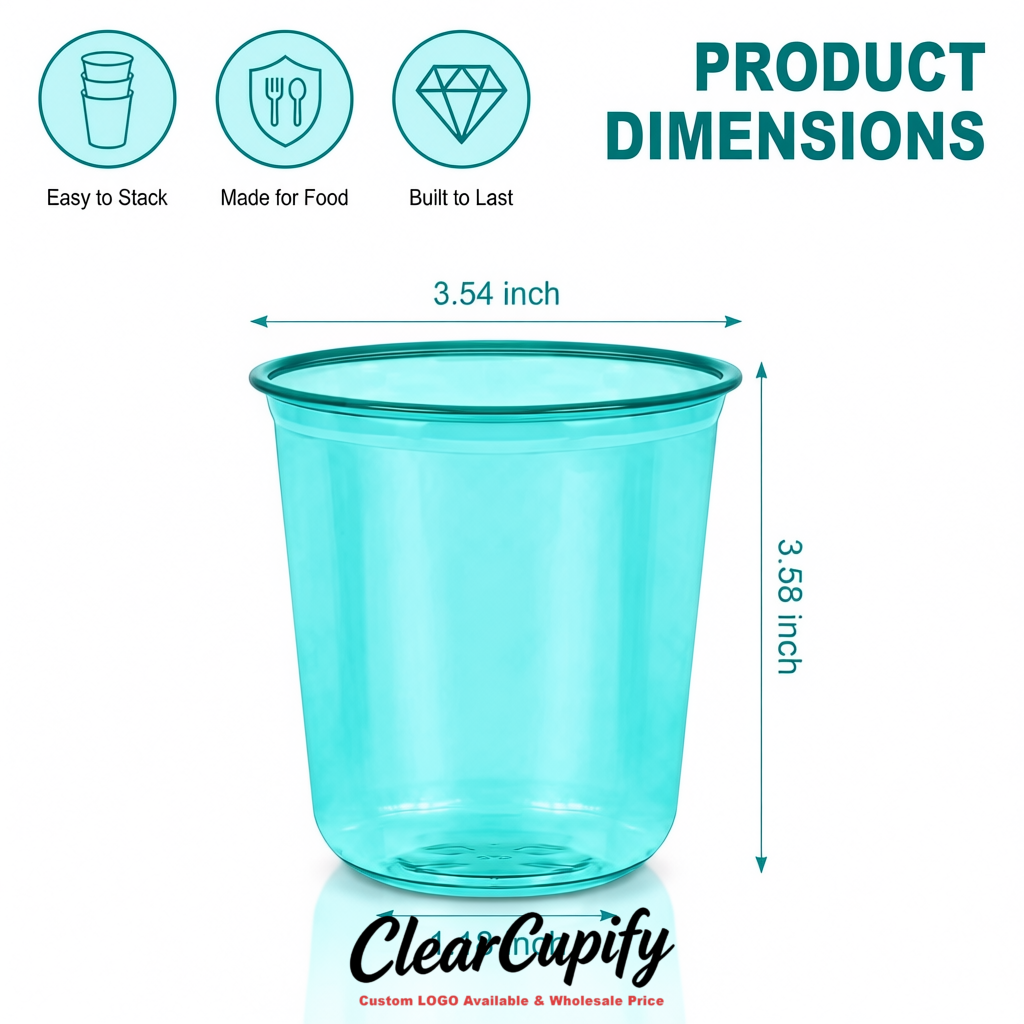 Cyan U-shaped Cup with Round Bottom: Stackable & Disposable Plastic Cup