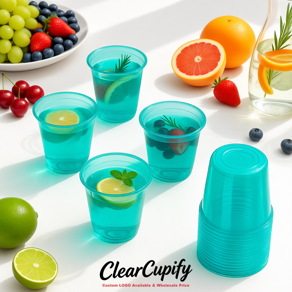 Cyan U-shaped Cup with Round Bottom: Stackable & Disposable Plastic Cup