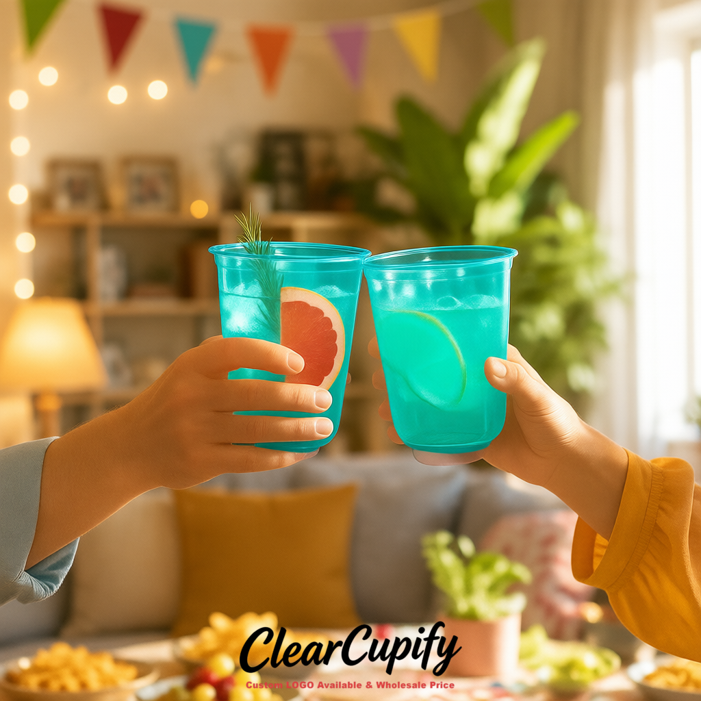 Cyan U-shaped Cup with Round Bottom: Stackable & Disposable Plastic Cup