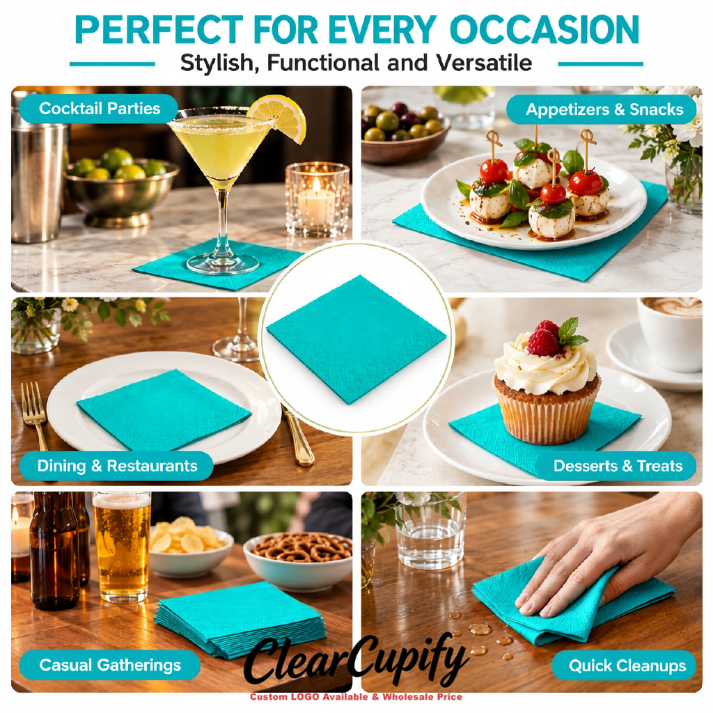 Cyan Napkins Paper 4.5x4.5 Inch Disposable 2-Ply Cocktail Napkins Factory