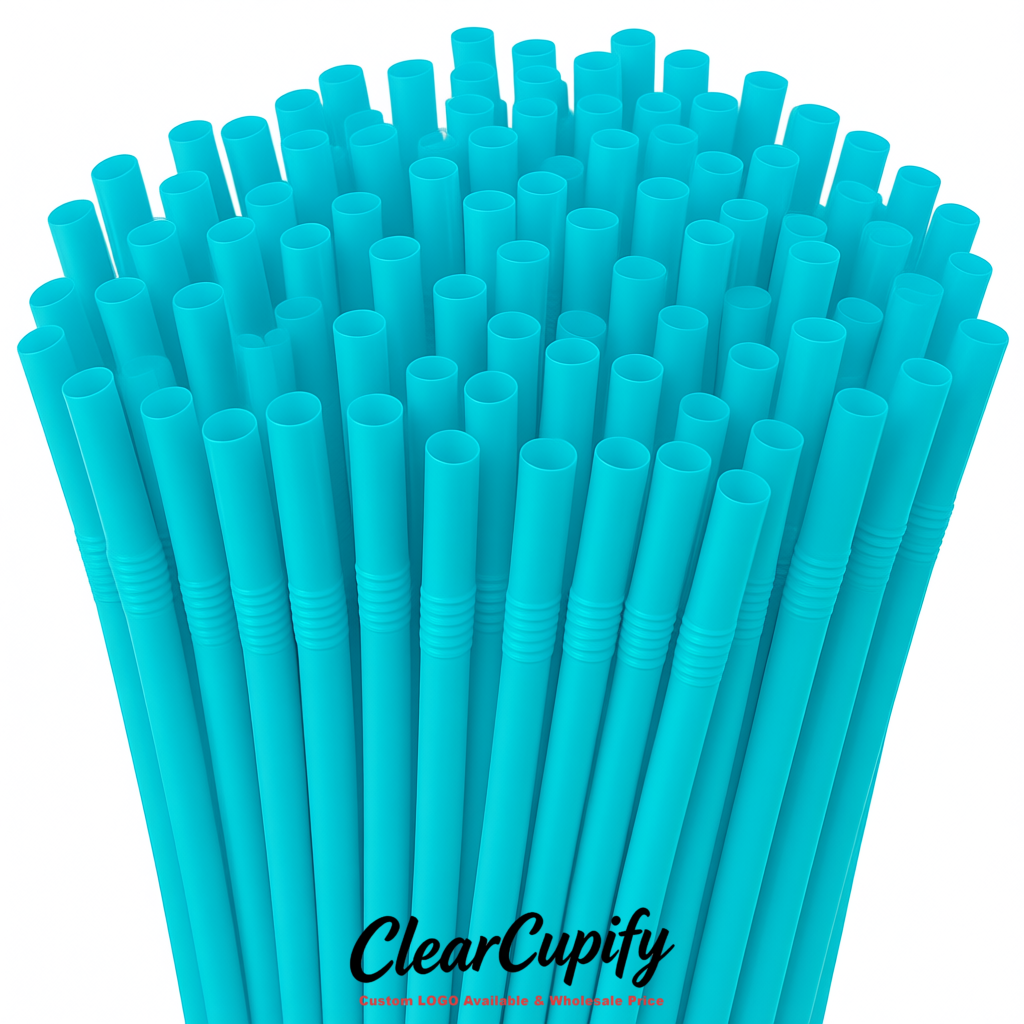 Cyan Plastic Straws 8.26 x 0.2 inch Flexible Bendy Disposable Drinking Straws Supplier