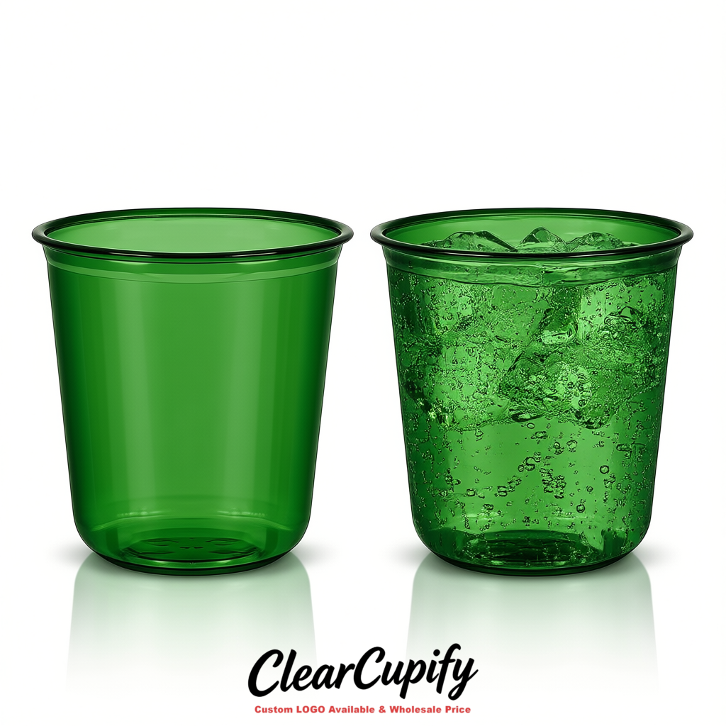 Dark Green U-shaped Cup with Round Bottom: Stackable & Disposable Plastic Cup