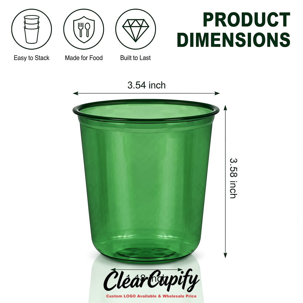 Dark Green U-shaped Cup with Round Bottom: Stackable & Disposable Plastic Cup