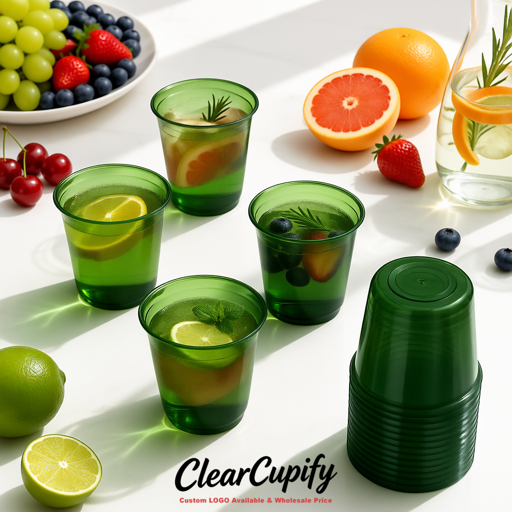 Dark Green U-shaped Cup with Round Bottom: Stackable & Disposable Plastic Cup