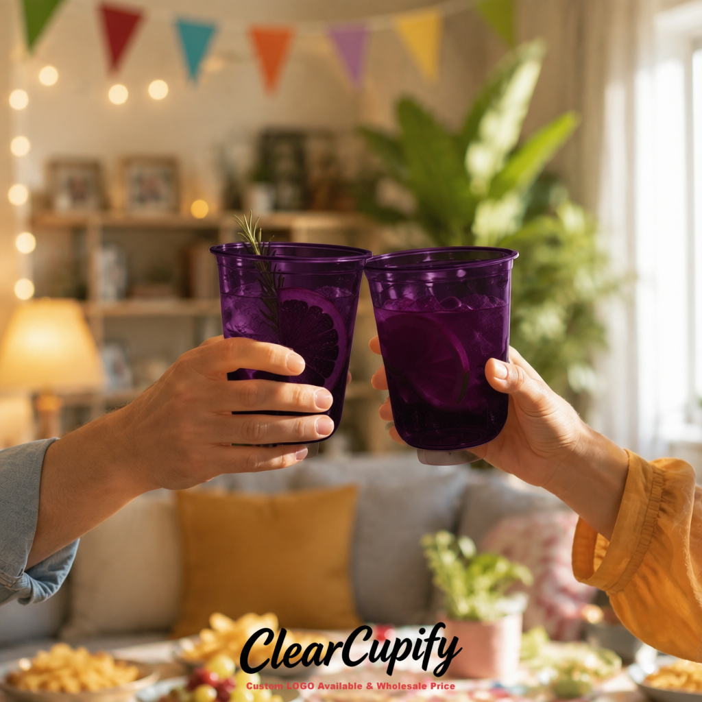 Dark Violet U-shaped Cup with Round Bottom: Stackable & Disposable Plastic Cup
