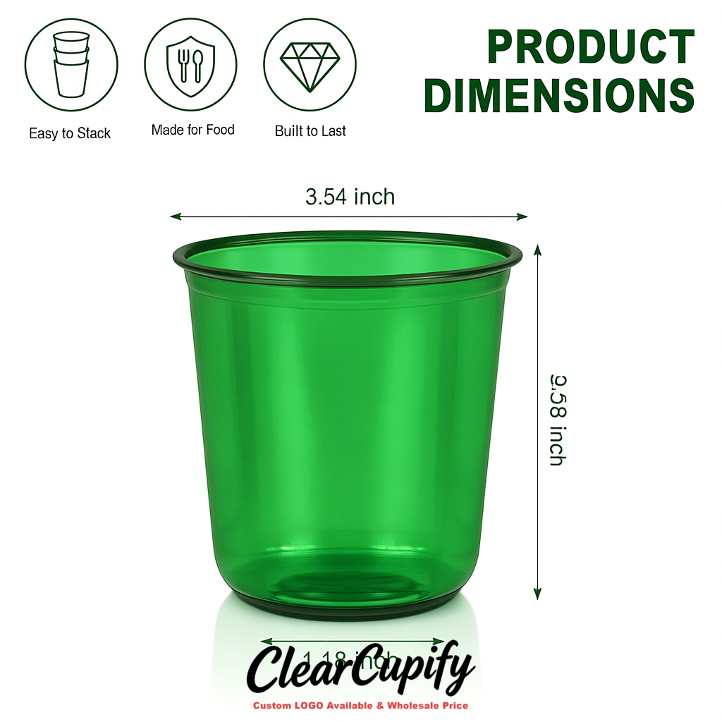 Emerald Green U-shaped Cup with Round Bottom: Stackable & Disposable Plastic Cup
