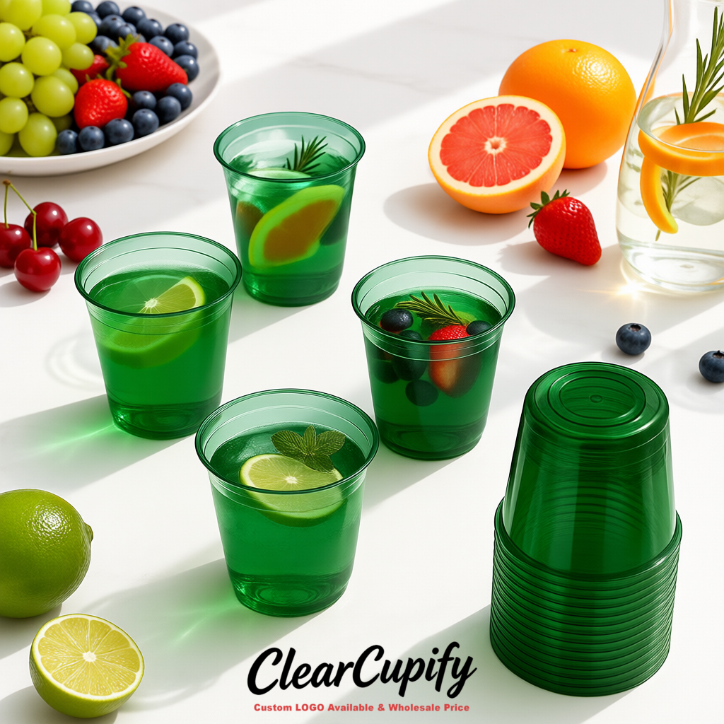 Emerald Green U-shaped Cup with Round Bottom: Stackable & Disposable Plastic Cup