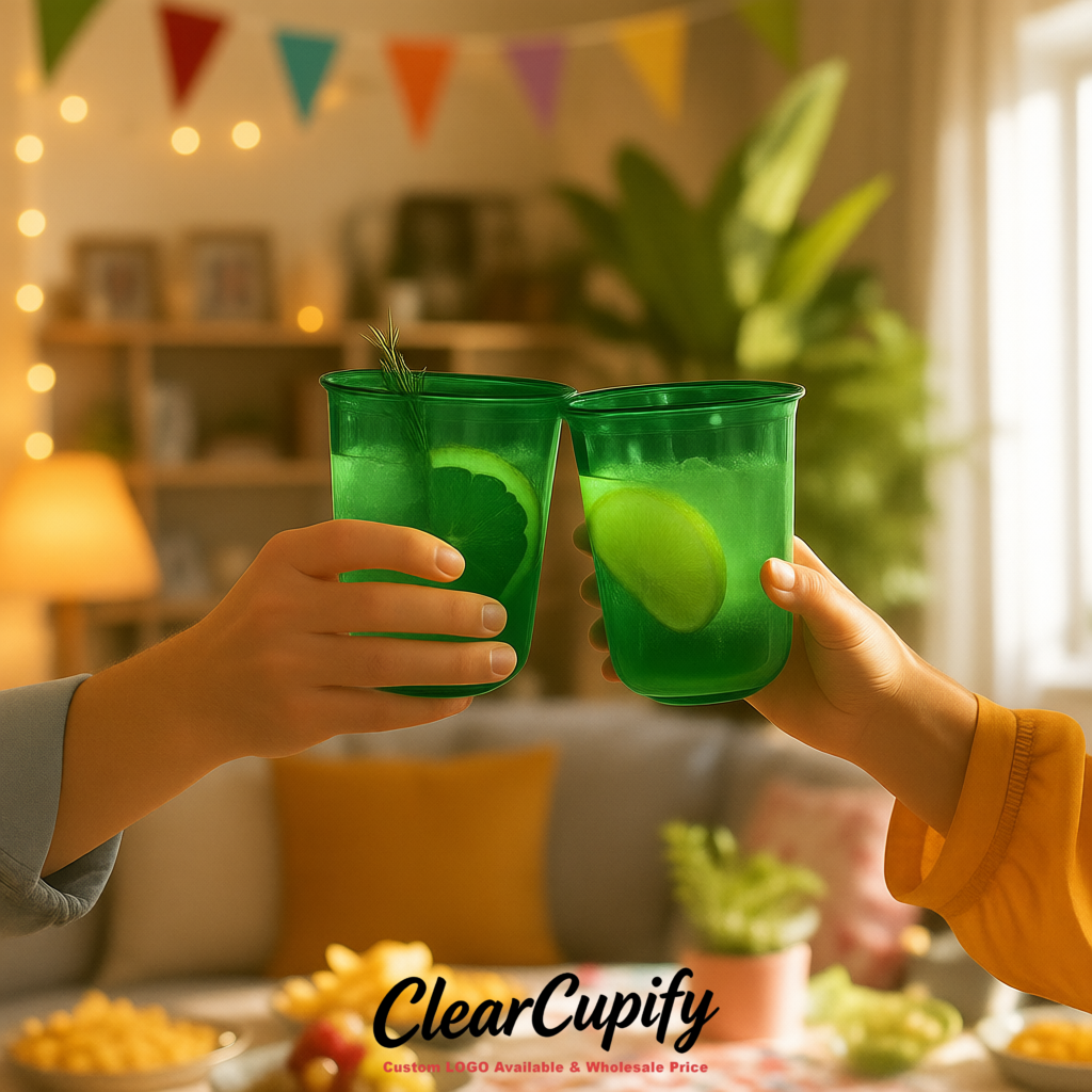 Emerald Green U-shaped Cup with Round Bottom: Stackable & Disposable Plastic Cup