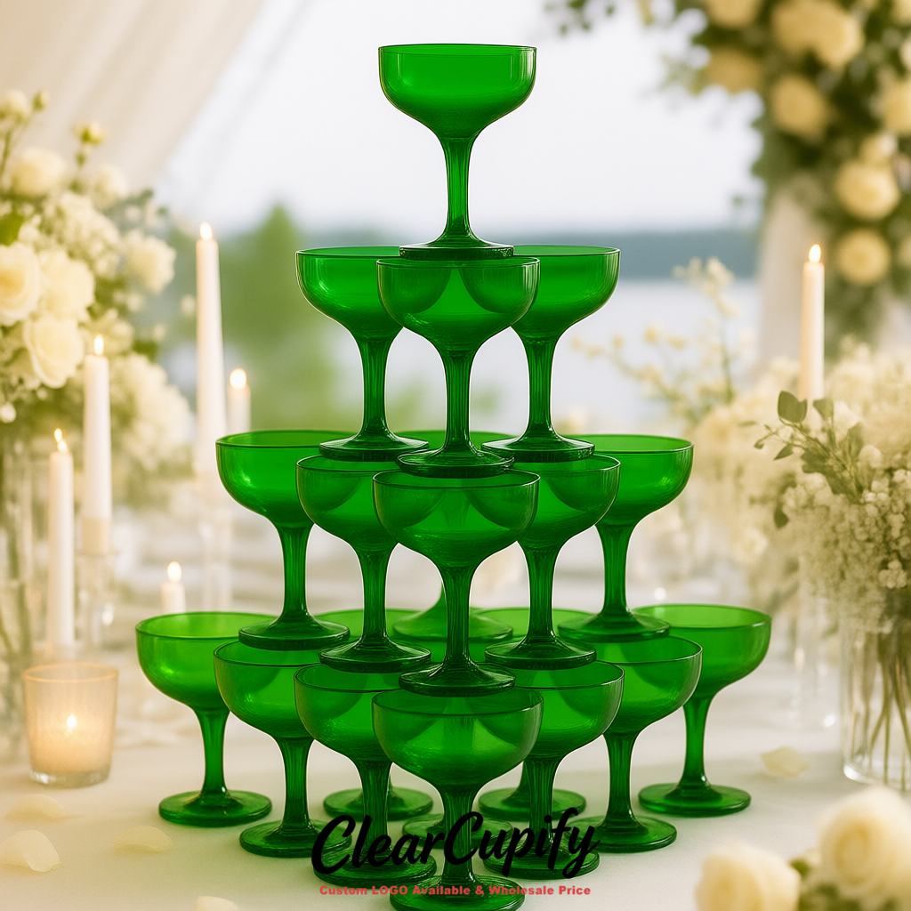 Emerald Green 5oz Stackable Plastic Martini Glasses 4.13x3.14 inches/10.5x8 cm For Champagne Tower
