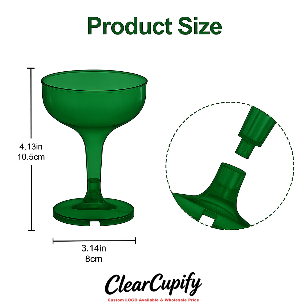 Emerald Green 5oz Stackable Plastic Martini Glasses 4.13x3.14 inches/10.5x8 cm For Champagne Tower