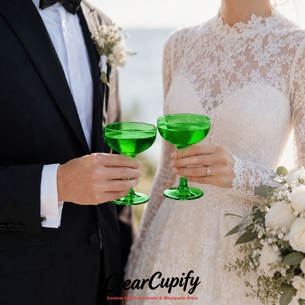 Emerald Green 5oz Stackable Plastic Martini Glasses 4.13x3.14 inches/10.5x8 cm  For Champagne Tower