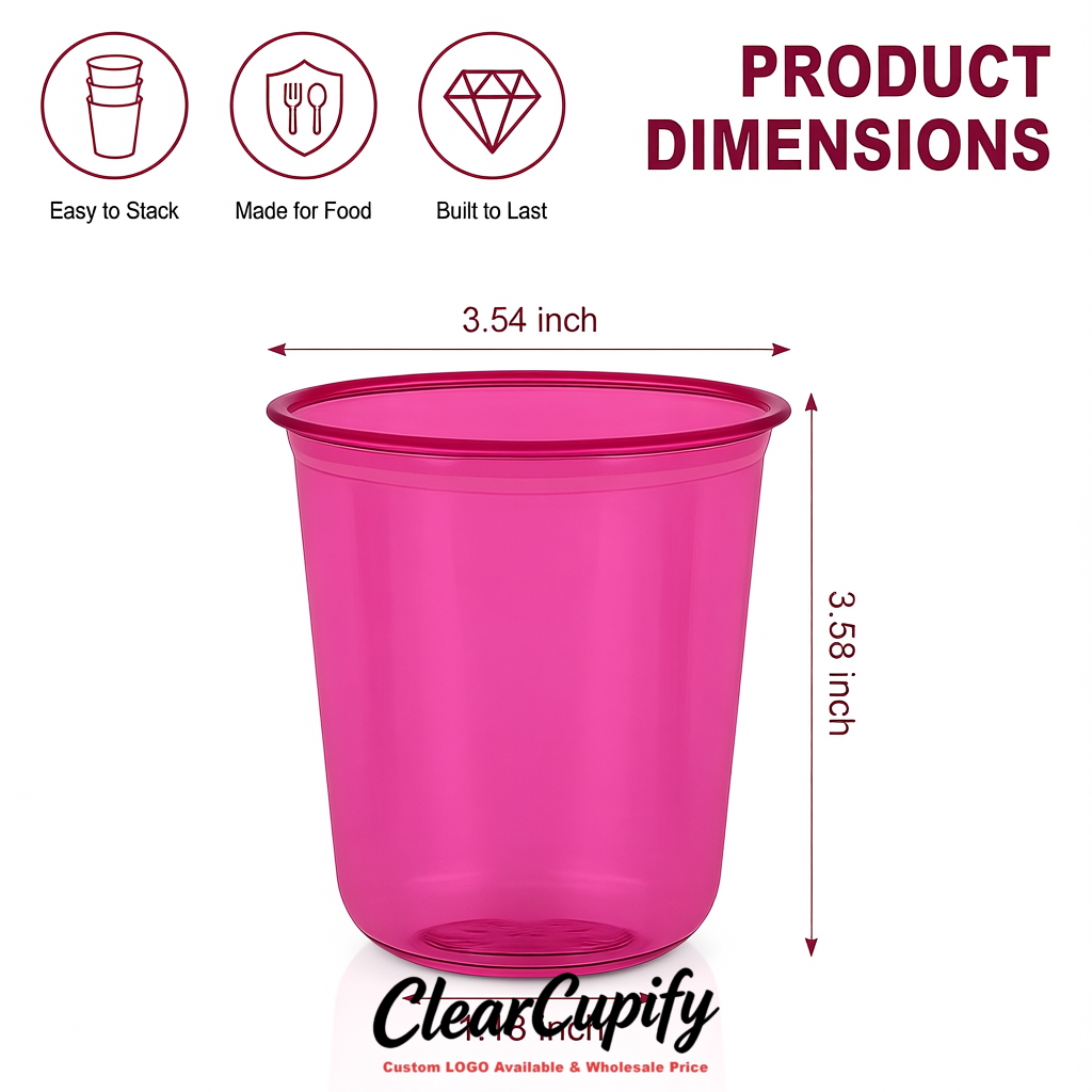 Fuchsia U-shaped Cup with Round Bottom: Stackable & Disposable Plastic Cup