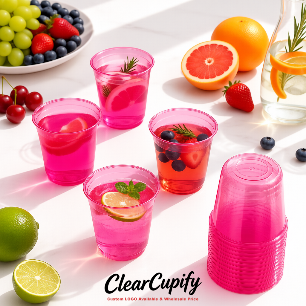 Fuchsia U-shaped Cup with Round Bottom: Stackable & Disposable Plastic Cup