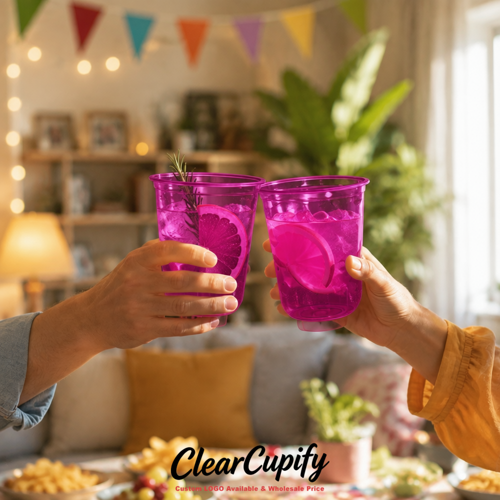 Fuchsia U-shaped Cup with Round Bottom: Stackable & Disposable Plastic Cup