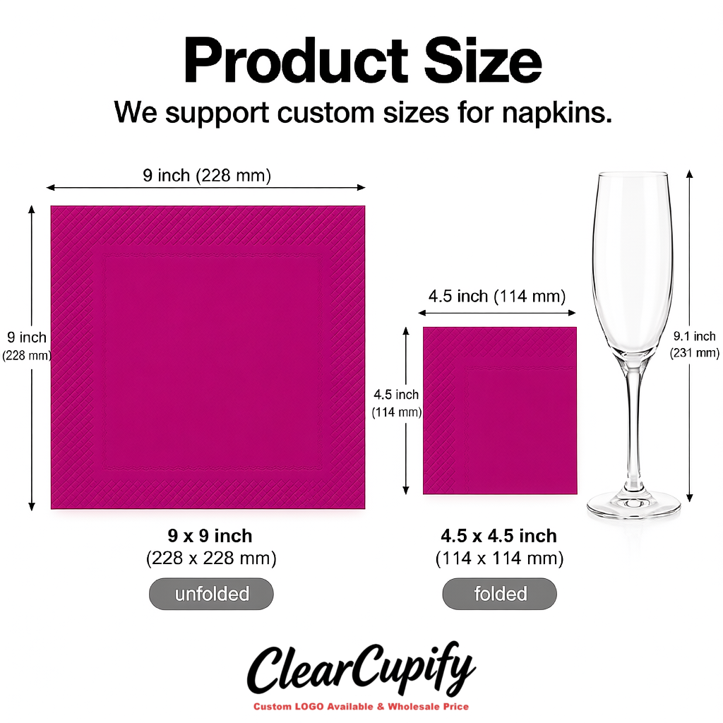 Fuchsia Napkins Paper 4.5x4.5 Inch Disposable 2-Ply Cocktail Napkins Factory