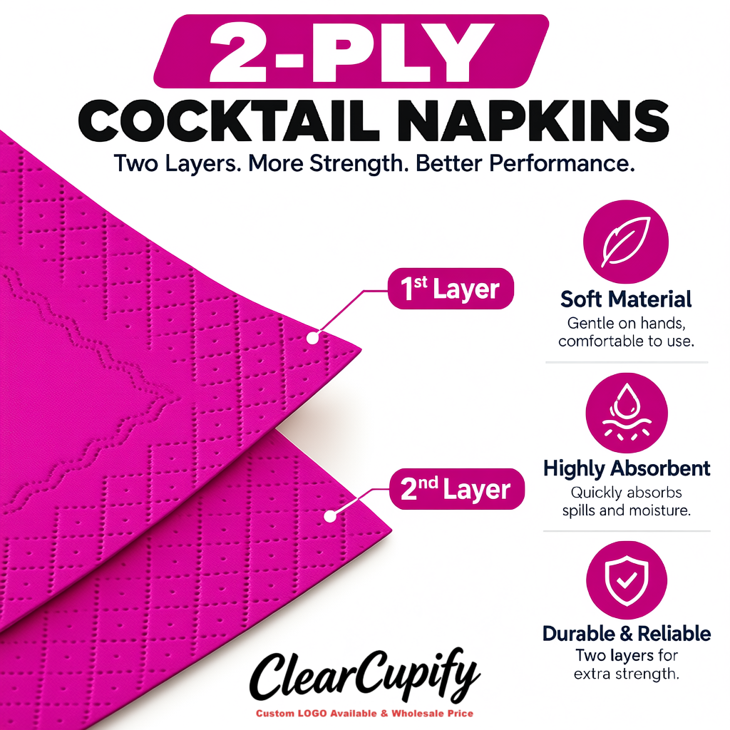 Fuchsia Napkins Paper 4.5x4.5 Inch Disposable 2-Ply Cocktail Napkins Factory