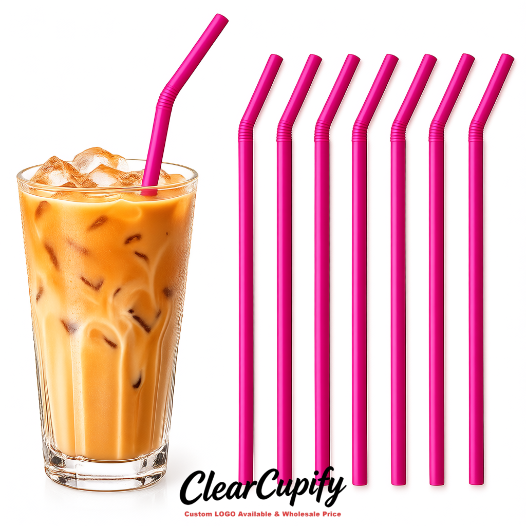 Fuchsia Plastic Straws 8.26 x 0.2 inch Flexible Bendy Disposable Drinking Straws Supplier