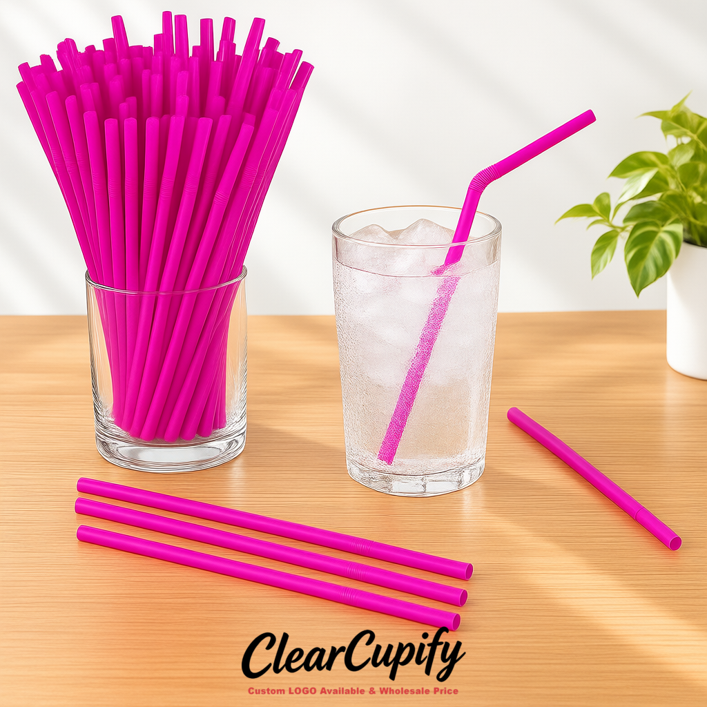Fuchsia Plastic Straws 8.26 x 0.2 inch Flexible Bendy Disposable Drinking Straws Supplier
