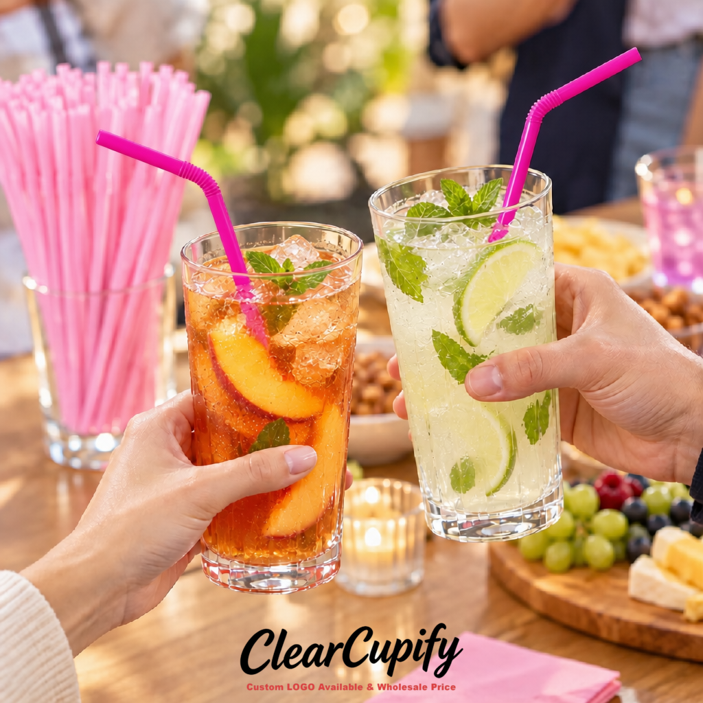 Fuchsia Plastic Straws 8.26 x 0.2 inch Flexible Bendy Disposable Drinking Straws Supplier