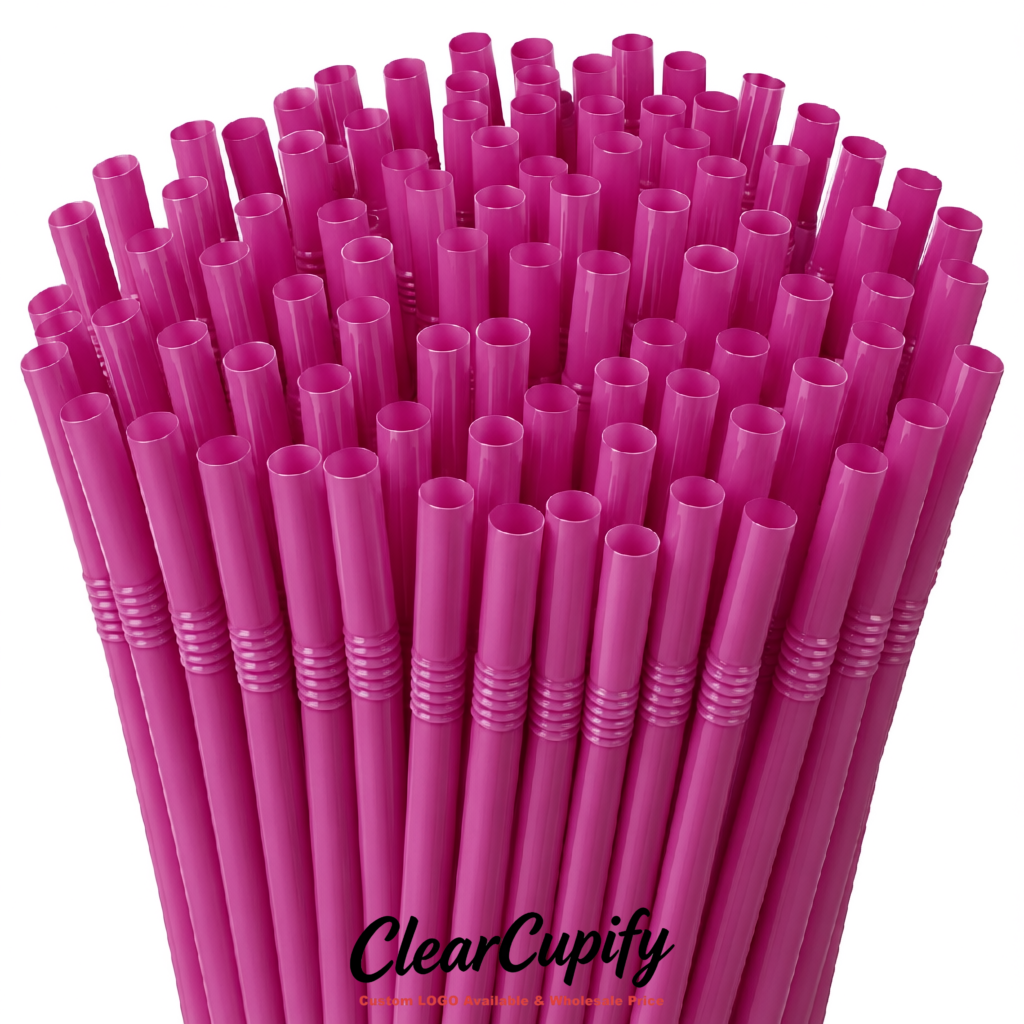Fuchsia Plastic Straws 8.26 x 0.2 inch Flexible Bendy Disposable Drinking Straws Supplier