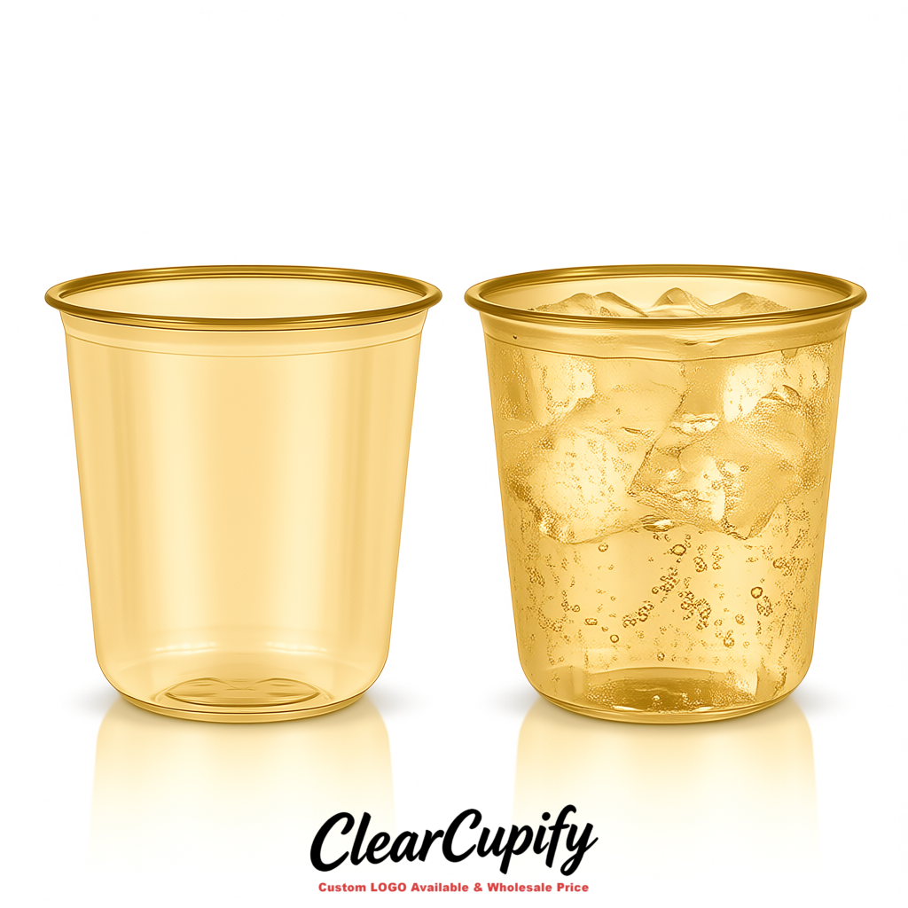 Gold U-shaped Cup with Round Bottom: Stackable & Disposable Plastic Cup