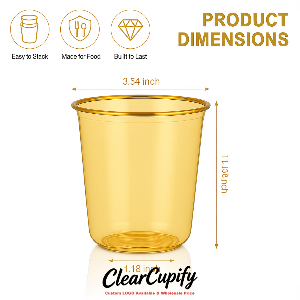 Gold U-shaped Cup with Round Bottom: Stackable & Disposable Plastic Cup