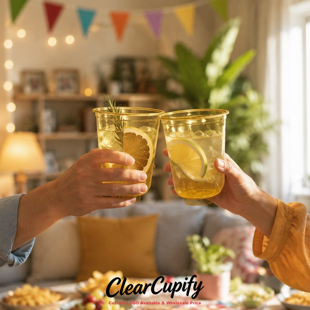Gold U-shaped Cup with Round Bottom: Stackable & Disposable Plastic Cup